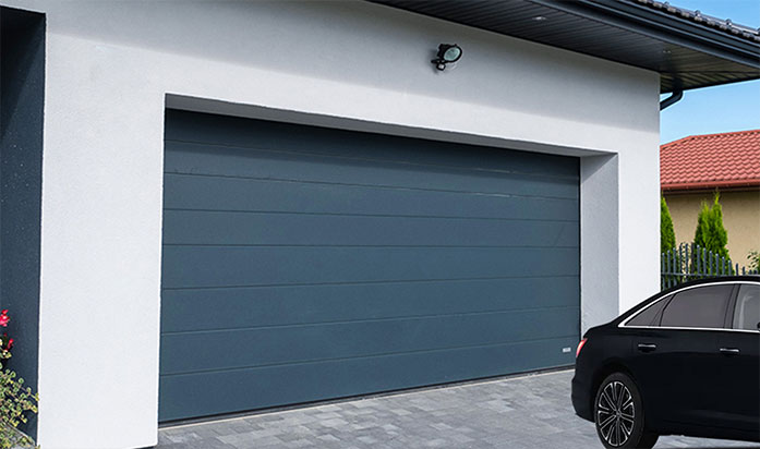 Grey garage door with Middle Rib Line
